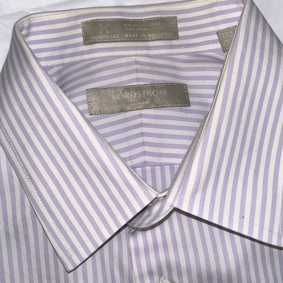 Nordstrom Striped Dress Shirt Button Down White Lavender 100% Cotton size 16.5 - Picture 11 of 12